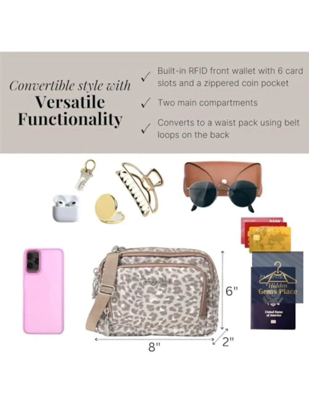 Lightweight Nylon RFID-Blocking Convertible Crossbody Wallet Purse with Zipper